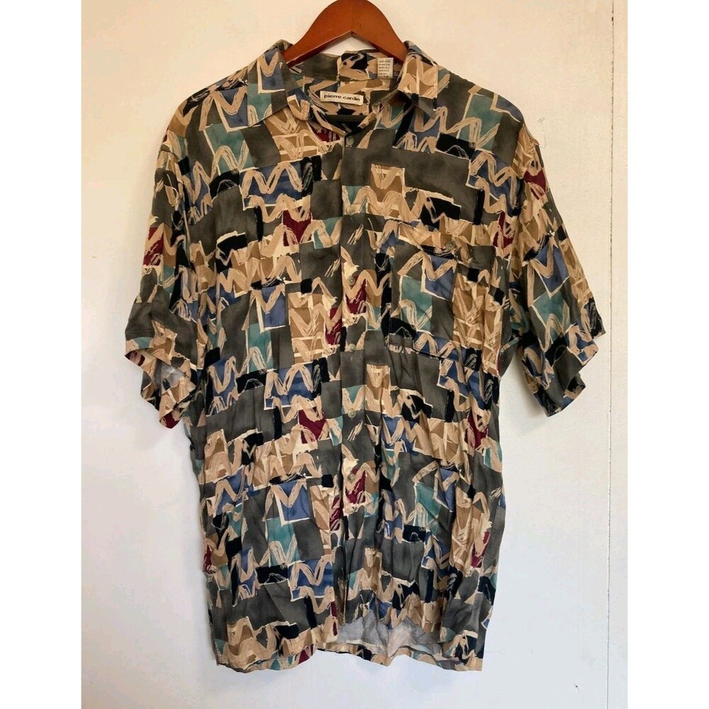 VTG Pierre Cardin Shirt Mens M Button Up Multicolor Abstract Sopranos Disco